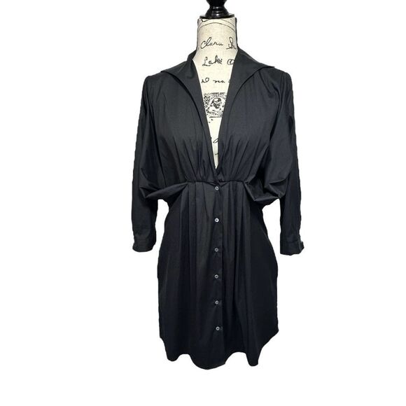 Sara Roka Black Art to Wear Stretch Mini Shirt Dress, 40/4 - Picture 1 of 9